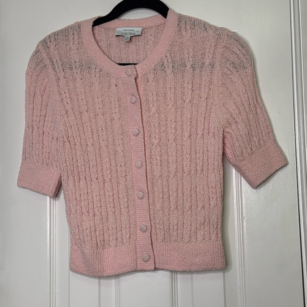 *** SOLD *** Other Stories Pink Cropped Cable Knit Cardigan - Picture 3 of 8